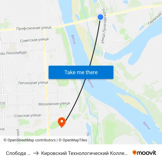 Слобода Дымково to Кировский Технологический Колледж Пищевой Промышленности map