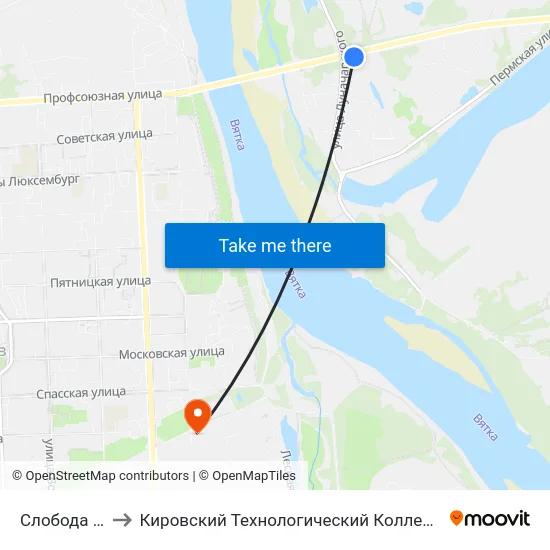 Слобода Дымково to Кировский Технологический Колледж Пищевой Промышленности map