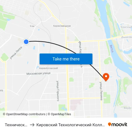 Техническое Училище to Кировский Технологический Колледж Пищевой Промышленности map
