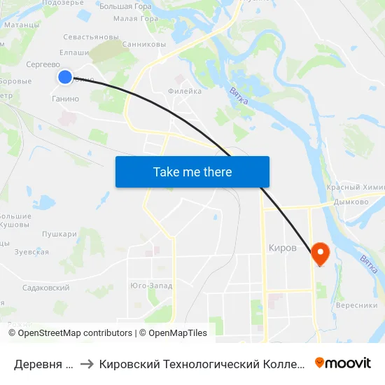 Деревня Хабаровы to Кировский Технологический Колледж Пищевой Промышленности map