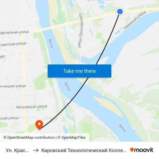 Ул. Красный Химик to Кировский Технологический Колледж Пищевой Промышленности map