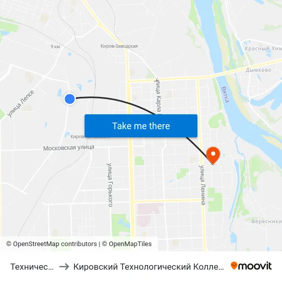 Технический Лицей to Кировский Технологический Колледж Пищевой Промышленности map