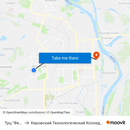 Трц "Фестиваль" to Кировский Технологический Колледж Пищевой Промышленности map