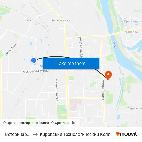 Ветеринарная Станция to Кировский Технологический Колледж Пищевой Промышленности map