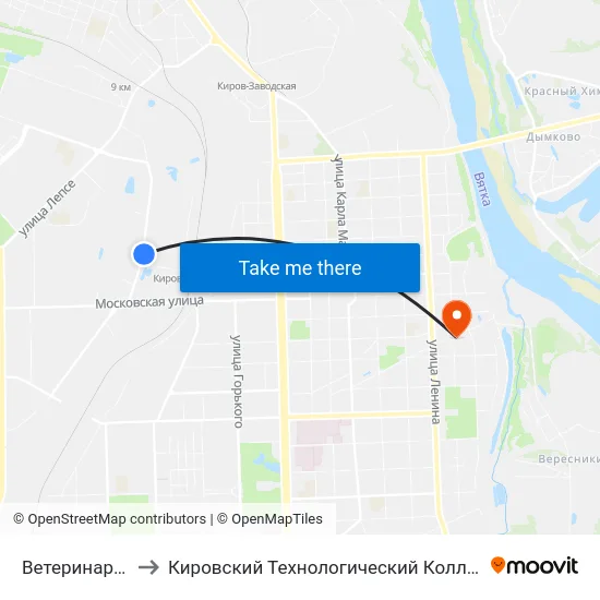 Ветеринарная Станция to Кировский Технологический Колледж Пищевой Промышленности map