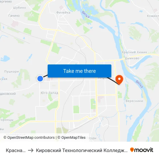 Красная Горка to Кировский Технологический Колледж Пищевой Промышленности map