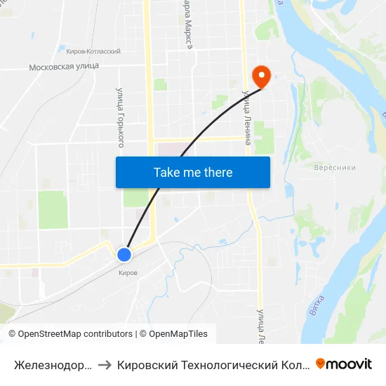 Железнодорожный Вокзал to Кировский Технологический Колледж Пищевой Промышленности map