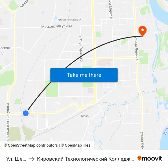 Ул. Шевченко to Кировский Технологический Колледж Пищевой Промышленности map