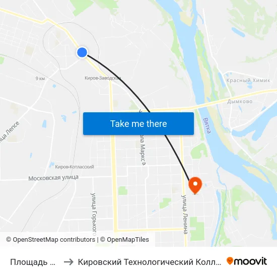 Площадь Имени Лепсе to Кировский Технологический Колледж Пищевой Промышленности map