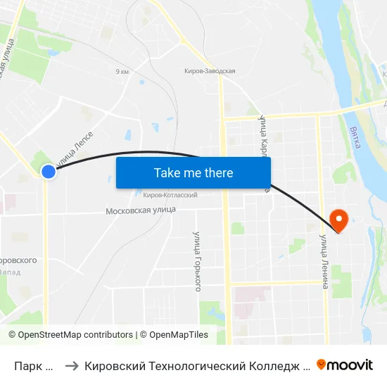Парк Победы to Кировский Технологический Колледж Пищевой Промышленности map