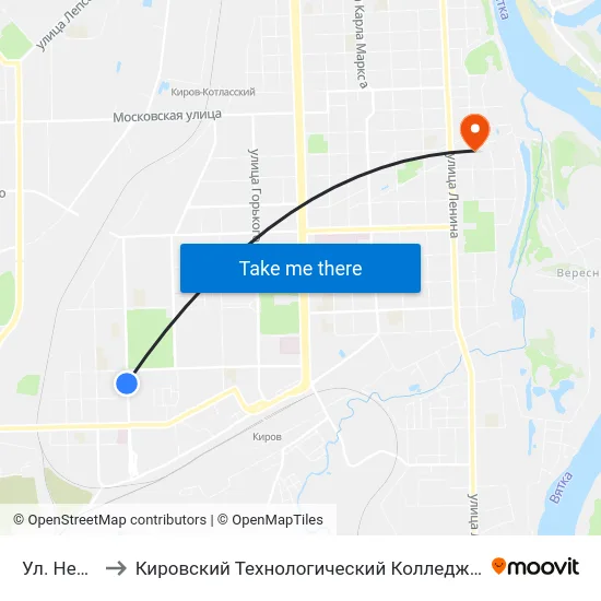 Ул. Некрасова to Кировский Технологический Колледж Пищевой Промышленности map