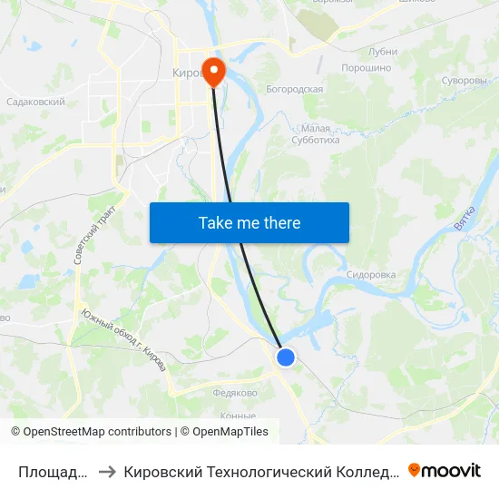 Площадь Победы to Кировский Технологический Колледж Пищевой Промышленности map