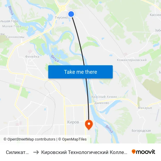 Силикатный Завод to Кировский Технологический Колледж Пищевой Промышленности map