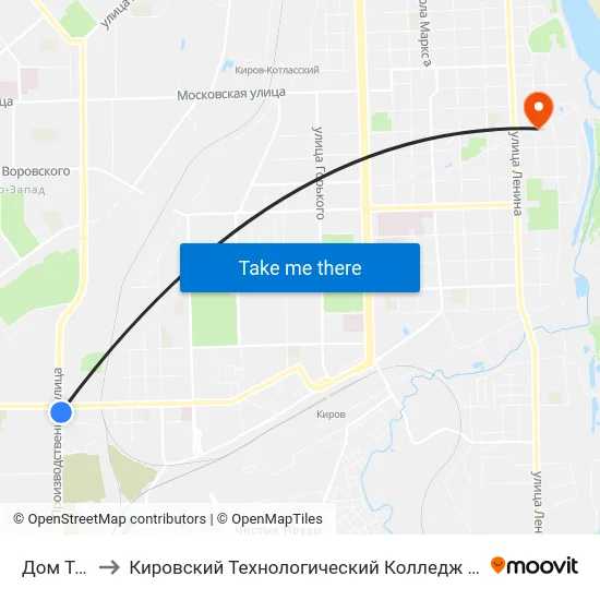 Дом Техники to Кировский Технологический Колледж Пищевой Промышленности map