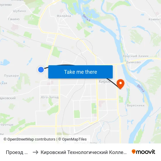Проезд Луганский to Кировский Технологический Колледж Пищевой Промышленности map