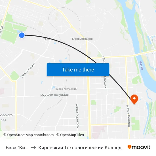 База "Кировснаб" to Кировский Технологический Колледж Пищевой Промышленности map