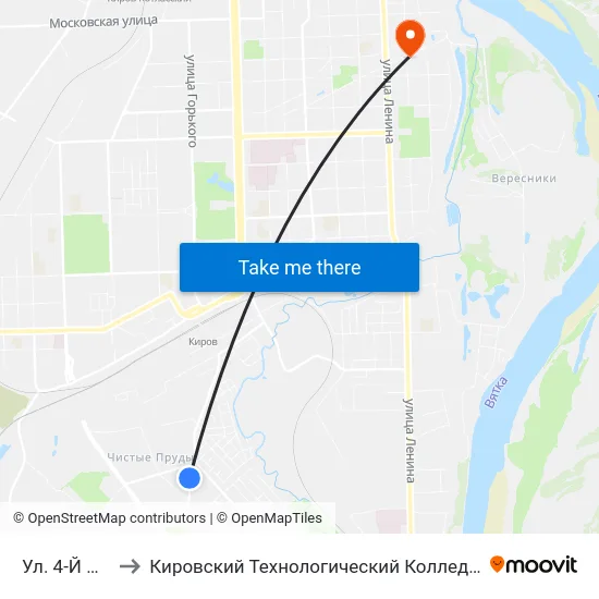 Ул. 4-Й Пятилетки to Кировский Технологический Колледж Пищевой Промышленности map