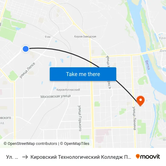Ул. Мира to Кировский Технологический Колледж Пищевой Промышленности map