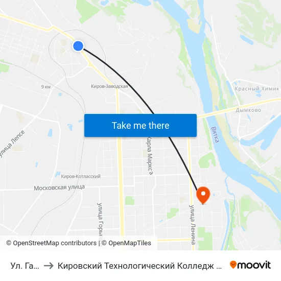 Ул. Гайдара to Кировский Технологический Колледж Пищевой Промышленности map