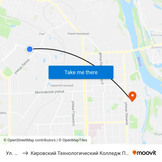 Ул. Лепсе to Кировский Технологический Колледж Пищевой Промышленности map