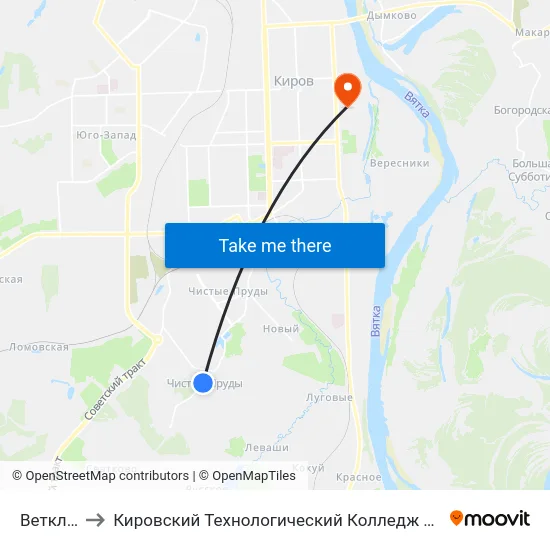 Ветклиника to Кировский Технологический Колледж Пищевой Промышленности map