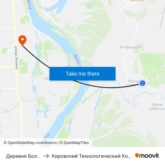 Деревня Большая Субботиха to Кировский Технологический Колледж Пищевой Промышленности map