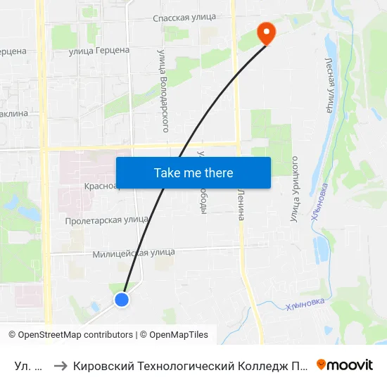 Ул. Азина to Кировский Технологический Колледж Пищевой Промышленности map