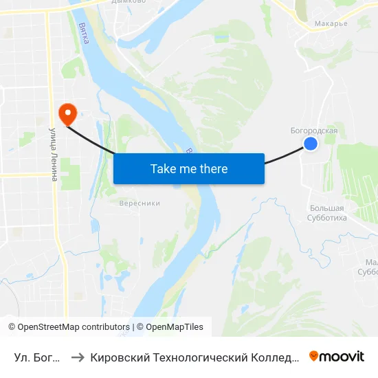 Ул. Богородская to Кировский Технологический Колледж Пищевой Промышленности map
