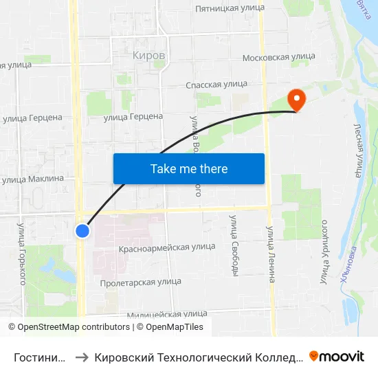 Гостиница "Вятка" to Кировский Технологический Колледж Пищевой Промышленности map