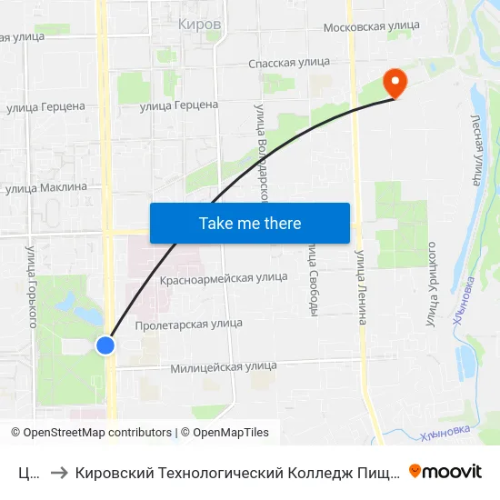 Цирк to Кировский Технологический Колледж Пищевой Промышленности map