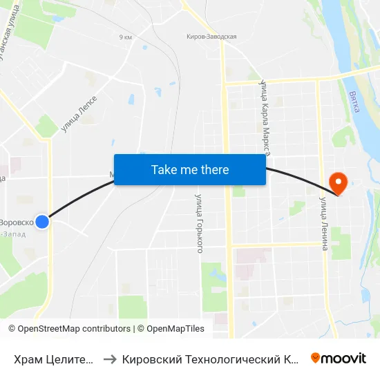 Храм Целителя Пантелеимона to Кировский Технологический Колледж Пищевой Промышленности map