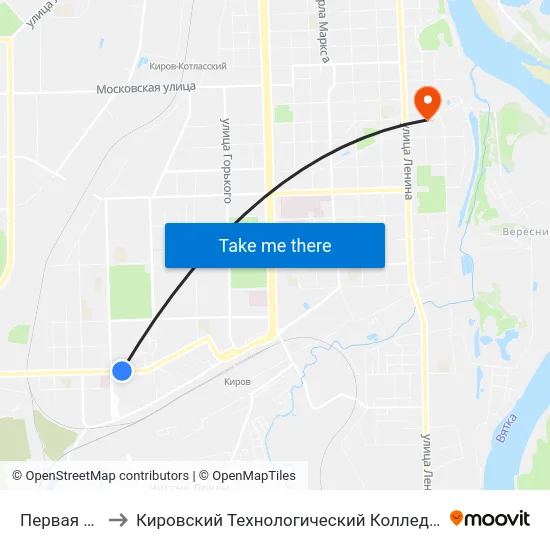 Первая Больница to Кировский Технологический Колледж Пищевой Промышленности map