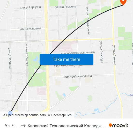 Ул. Чапаева to Кировский Технологический Колледж Пищевой Промышленности map