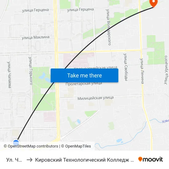 Ул. Чапаева to Кировский Технологический Колледж Пищевой Промышленности map