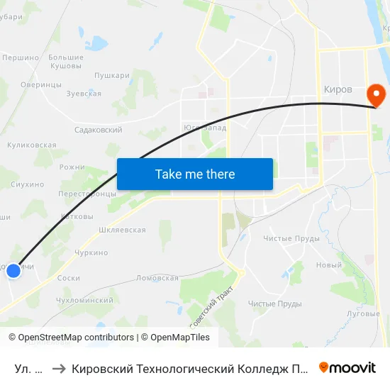 Ул. Мира to Кировский Технологический Колледж Пищевой Промышленности map