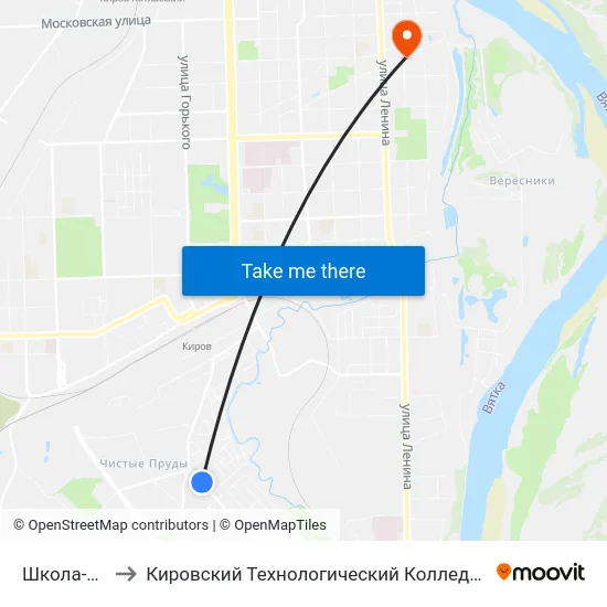 Школа-Интернат to Кировский Технологический Колледж Пищевой Промышленности map