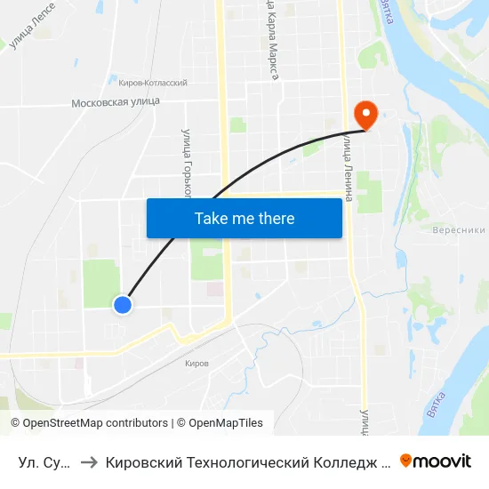 Ул. Сурикова to Кировский Технологический Колледж Пищевой Промышленности map