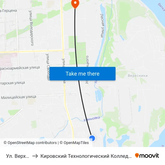 Ул. Верхосунская to Кировский Технологический Колледж Пищевой Промышленности map