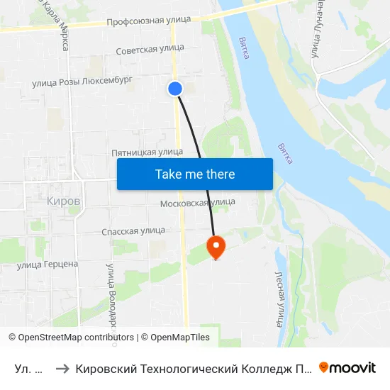 Ул. Мопра to Кировский Технологический Колледж Пищевой Промышленности map