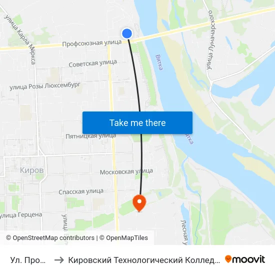 Ул. Профсоюзная to Кировский Технологический Колледж Пищевой Промышленности map