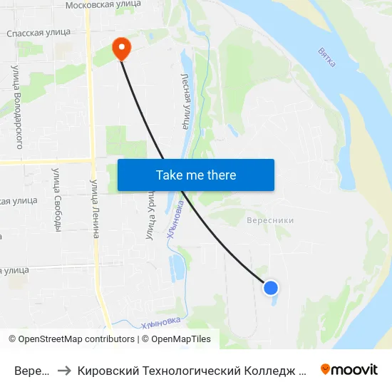 Вересники to Кировский Технологический Колледж Пищевой Промышленности map