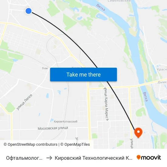 Офтальмологическая Больница to Кировский Технологический Колледж Пищевой Промышленности map