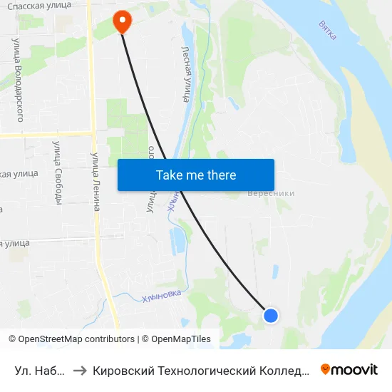 Ул. Набережная to Кировский Технологический Колледж Пищевой Промышленности map