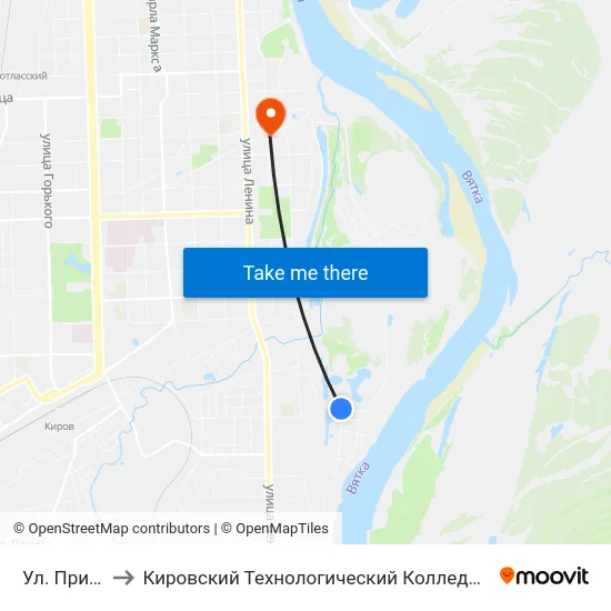 Ул. Приозерная to Кировский Технологический Колледж Пищевой Промышленности map