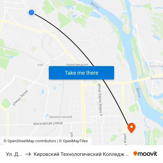 Ул. Дружбы to Кировский Технологический Колледж Пищевой Промышленности map