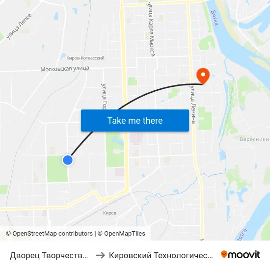 Дворец Творчества Детей И Молодежи-Мемориал to Кировский Технологический Колледж Пищевой Промышленности map