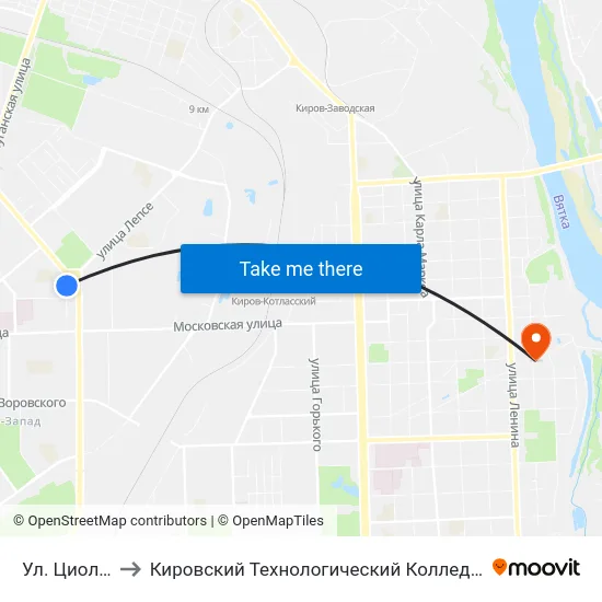 Ул. Циолковского to Кировский Технологический Колледж Пищевой Промышленности map