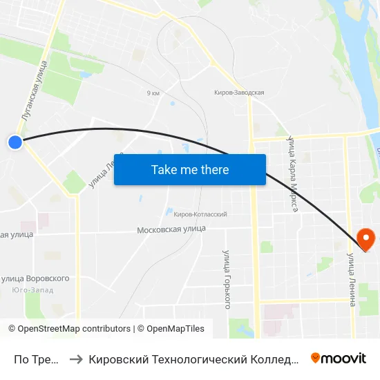 По Требованию to Кировский Технологический Колледж Пищевой Промышленности map