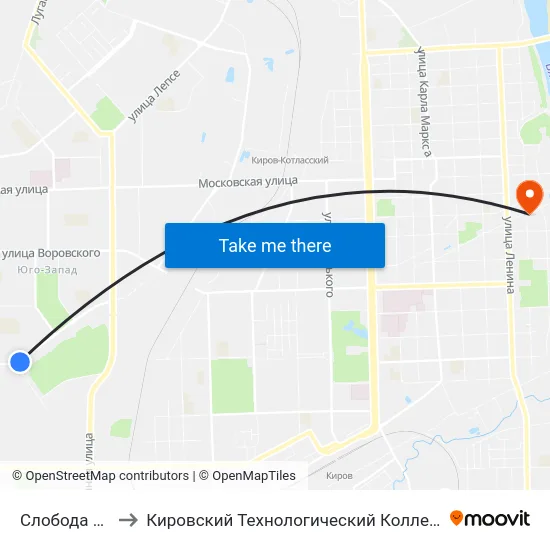 Слобода Егоровская to Кировский Технологический Колледж Пищевой Промышленности map