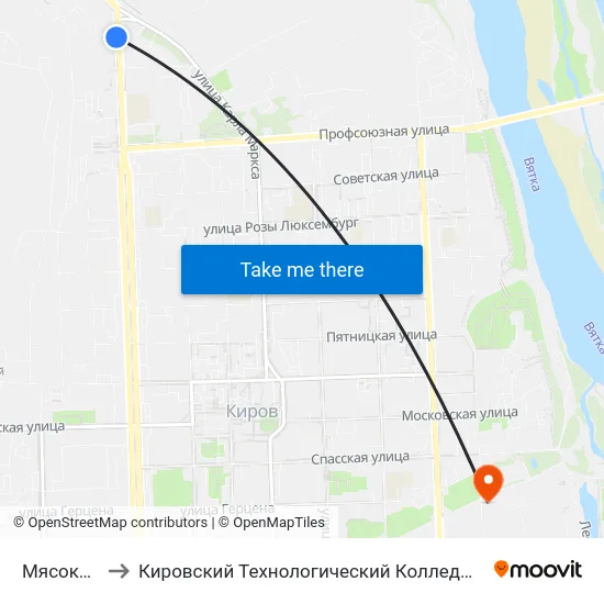 Мясокомбинат to Кировский Технологический Колледж Пищевой Промышленности map